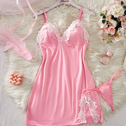 Light Purple Women Nightdress Sexy Lace Bow Lingerie Adult Dress Babydoll Sex Sleepdress Underwear Sets Ladies Erotic Outfits