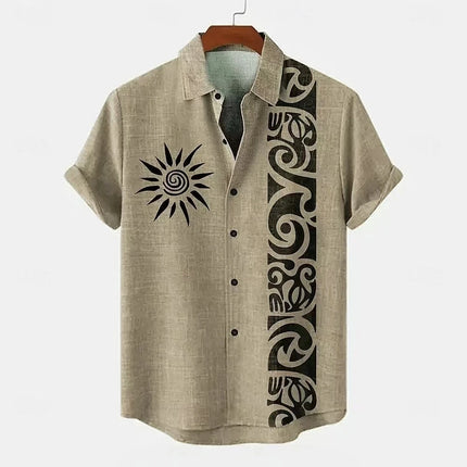 Men's High-Quality Linen Short-Sleeved Shirt Hawaii 3D Printed Collar Vacation Casual Style Loose Breathable Fit