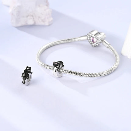 Hot Sale 925 Sterling Silver Cute Panda Beads & Penguin Dangle Charm Fit Snake Bracelet Boutique Necklace Black Pendant Gift