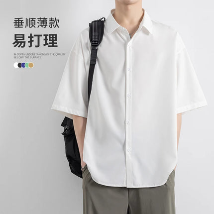 Men's Summer Korean Half Sleeve Shirt Men's Collar Solid Color Shirt Loose Short Sleeve