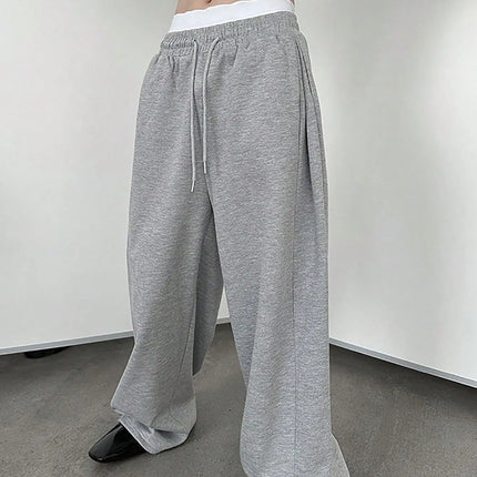 Autumn and Winter Men's Fleece Waist Drawstring Straight Wide Leg Loose Pants Sports Pants Pocket Men's Sports Casual Pants