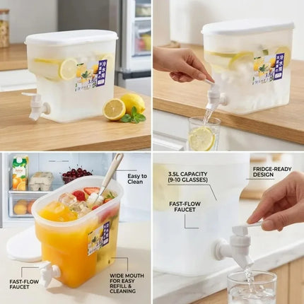 Beverage Dispenser with Spigot 3.5L Clear Plastic Pitcher for Fridge Cold Water Juice Lemonade Iced Tea Food Grade Container Jug