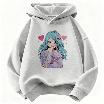 Japanese Style Anime Girl Design Children's Hoodie Sweatshirt Cute Harajuku Hoody for Boys Girls Autumn Winter Casual Hoodies