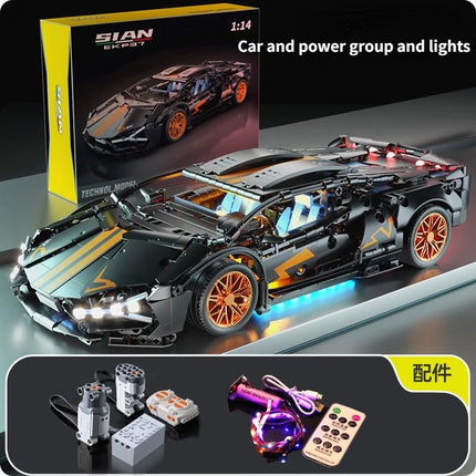 1280 PCS Technology 1:14 Black Supercar racing building blocks assembled brick car toy gift for boys birthday present