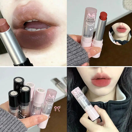 Moisturizing Velvet Matte Lipstick Mousse Long-lasting Waterproof Lightweight Natural Warm Brown Toned Lip Tint Makeup
