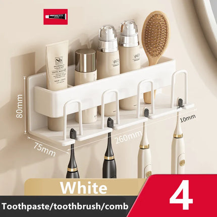 Wall Mounted Toothbrush Holder Aluminium Alloy Toothpaste Rack Bathroom Household Space Saving No Punching Bathroom Accessories
