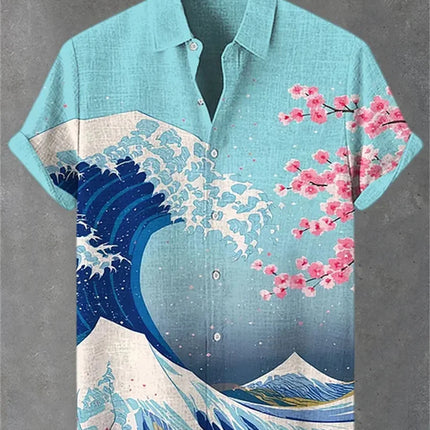 2026 New Men's Short-Sleeve Shirt, Stylish Print, Casual Breathable Lapel Cardigan, Vacation Style, Men's Top, Sizes XS-6XL