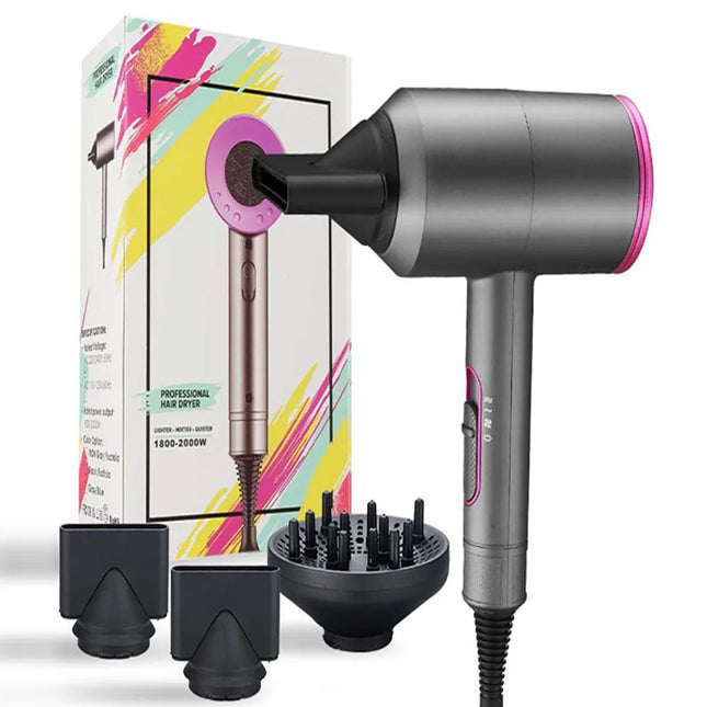 Professional Hair Dryer 1800W Powerful Hot and Cold Strong Wind Blower Constant Temperature Collecting Air Comb Nozzle Gear