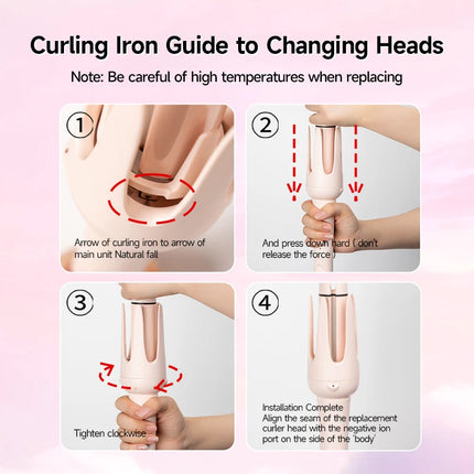 Automatic Curling Iron 3 in 1 Negative Ion Hair Curler Interchangeable Barrels Auto Rotation 3 Heat Settings Salon Styler