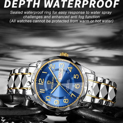 BINBOND Top Brand Luxury Men's Wristwatch Waterproof Luminous Date Week Men's Watches Stainless Steel Quartz Men's Watch Male reloj