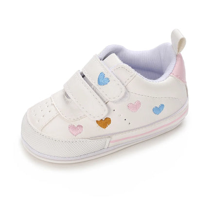 White Baby Shoes Girls Lovely Heart Embroidery Casual Sneakers Non-slip Infant Kids Christening