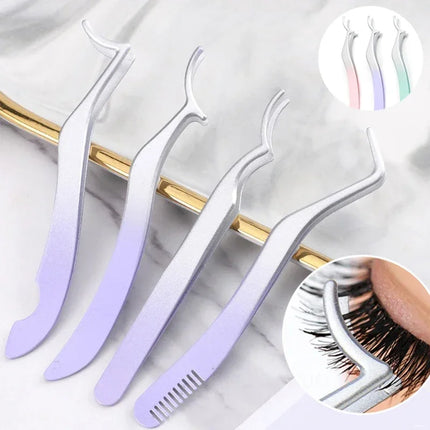 1/4 Gradient Eyelash Comb Tweezers Stainless Steel Anti-Static Non-Magnetic Professional Lashes Extension Tweezers Makeup Tools