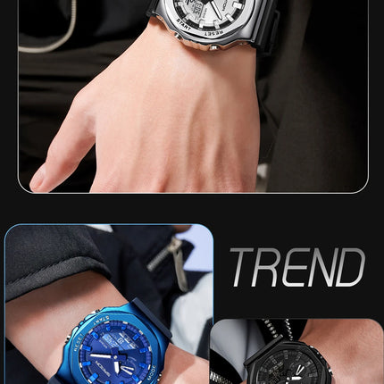 SANDA 3167 Top New Style Men's Casual Military Outdoor Sport Wrist Watch Quartz 50M Waterproof Fashion Dual Display Men's Watch