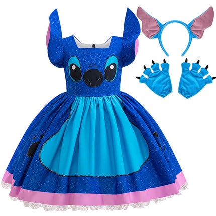 Disney Lilo and Stitch Same Style Girl Cosplay Stitch Halloween Party Dress + Accessories Summer Short-Sleeved Fluffy Cute Dress