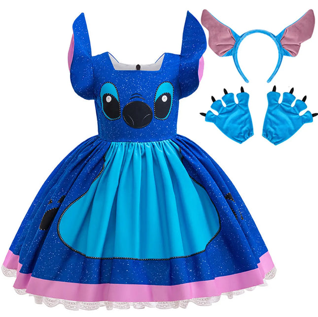 Disney Lilo and Stitch Same Style Girl Cosplay Stitch Halloween Party Dress + Accessories Summer Short-Sleeved Fluffy Cute Dress