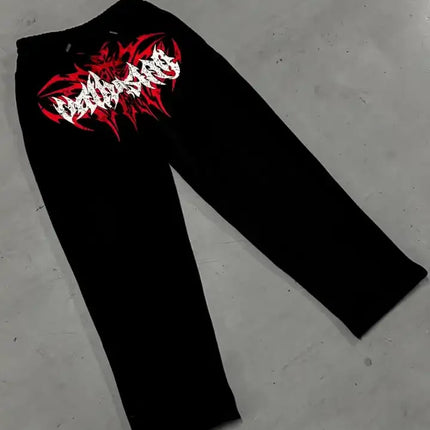 Harajuku Red Spider Lily Print Casual WideLeg Cargo Pants Japanese Unisex Street Fashion Loose Fit Comfortable Oversize Daily