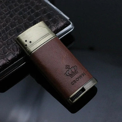 Refillable Butane Gas Lighter with Leather Cover Metal Windproof Turbo Torch Lighters Outdoor Portable Cigar Lighter Men's Gifts