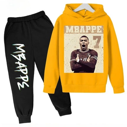 Spring Autumn Children's Hoodie Set Mbappe Print Plus Sweatshirt Pants Suits Sports Kid Tracksuit 2-piece Set Boys Girls Clothes
