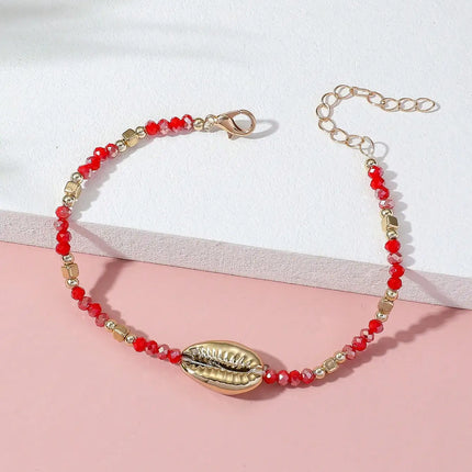 1 Seaside Beach Style String Color Bead Crystal Shell Ankle Ankle Anklet Women's All-match Leisure Travel Party Simple Body Gold