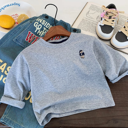 Children's T-shirt Spring Boys and Girls Striped Bear Base Shirt Baby Versatile Long Sleeve T-shirt Trendy