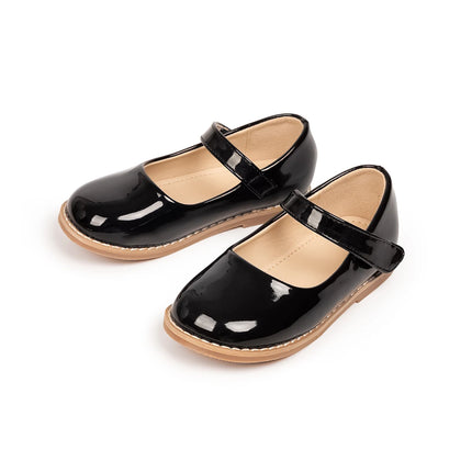 KIDSUN Black Fashion Children's Shoes Girl Formal Buckle Rubber Sole Leather Princess Dress Shoes Classic Size 21-32