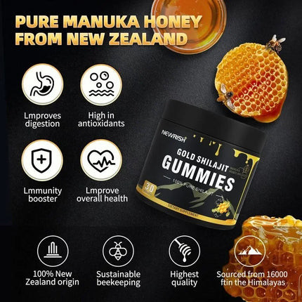 Gold Shilajit Gummies - Immune Support, Promotes Brain and Heart Health, Anti-aging, Benefits for Overall Well-being