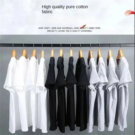 500/300g Heavy-duty White Pure Cotton T-shirt Thickened Ribbed Round Neck Short Sleeves Double-stitched Half Sleeve Tees