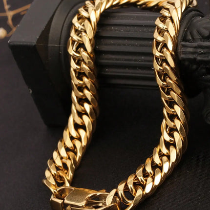 1 Piece of Thick Cuban Chain with Double-Woven Six-Sided Polished Links and Dragon Head Clasp, 18K Gold-Colored Stainless Steel Men's Adjustable Bracelet, Bold Hip-Hop Fashion Trend, Stylish and Cool, Suitable for Men's Daily
