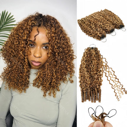 15A Water Wave Miracle Knots Feather Crochet Human Hair With Spiral Curly End Pre-Looped Highlight Burmese Curly Bulk Human Hair