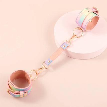 SM Bondage Luxury Set For Women Sex Toys Rainbow Leather Handcuffs/Blindfold/Collar/Gag Sex Bondage Fetish for Couples BDSM Toy