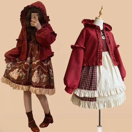 Korean Sweet Kawaii Lolita Fungus Hoodie Cardigans Loose Long Sleeve Sweater Mujer Y2k Street Thicked Warm Woolen Coat Autumn