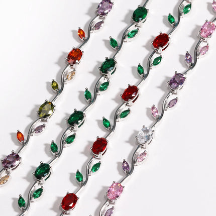 Luxury 16 Colors Sparkling Leaf Cubic Zirconia Branch Gold Silver Color CZ Crystal Bracelet Fashion Women Wedding Jewelry Gift