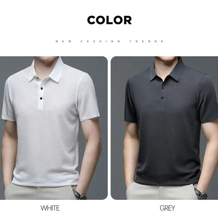 Brand Clothes Summer New Men's Short Sleeve T-shirt Ice Silk Cool and Breathable POLO Shirt Business Casual Sweat-absorbing Top