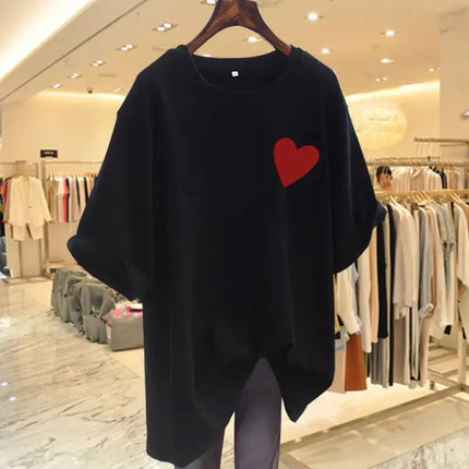 Women's Fashion Pure Cotton Love Print T-shirts Summer Casual Versatile O-neck Short Sleeve Top Tee Office Lady Basic Pullovers
