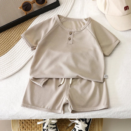 0-5Y Boys and Girls Clothing Set Summer Cotton Korean Waffle Children's Clothing Children's Comfortable Breathable Casual Set