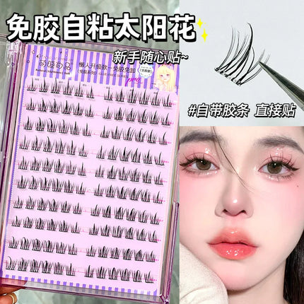 Glue-free Self-adhesive False Eyelashes Voluminous Fluffy Thick Natural Curling W-shaped Sunflower Lash Manga Eyes
