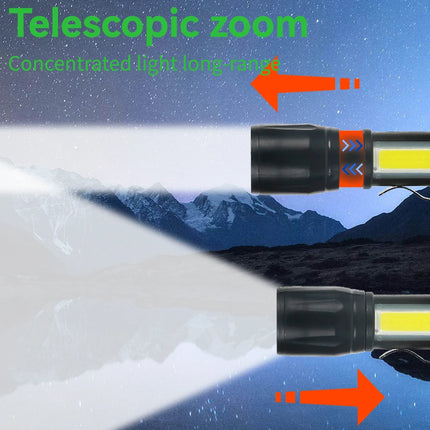 Mini LED Flashlight COB+XPE Portable Torch USB Charging Small Torch Zoomable Focus Lights Tactical Flashlights with Pen Clip