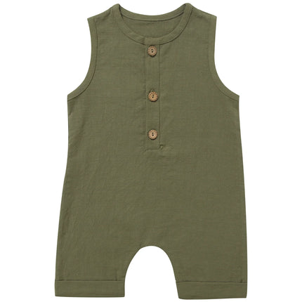 INS New Children's Jumpsuit Cotton and Linen Solid Color Newborn Crawler Unisex Bodysuit Baby Diaper Cover