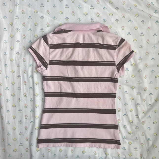 Stripes Maiden Chic Vintage Sweet Clothing Y2K Elegant Woman T-shirts Cute Slim Aesthetic Polo Tops Classic Harajuku Fashion Tee