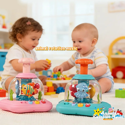 Marine Animal Push Toy, Rotatable Dome with Buttons, Musical Learning, Baby Playtime Educational Gift.