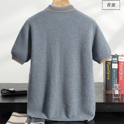 100% Goat Cashmere T-shirt Men's POLO Collar Short Sleeve Pullover 2025 Spring/Autumn New Fashion Knit Business Casual Tank Tops
