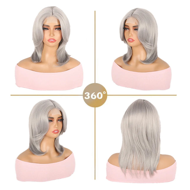 Lolita Synthetic Wig Forehead Lace Wolf Tail Short Curly Hair Silver Grey Layering Daily Fluffy Wig Full Head Unisex Daily Hallo