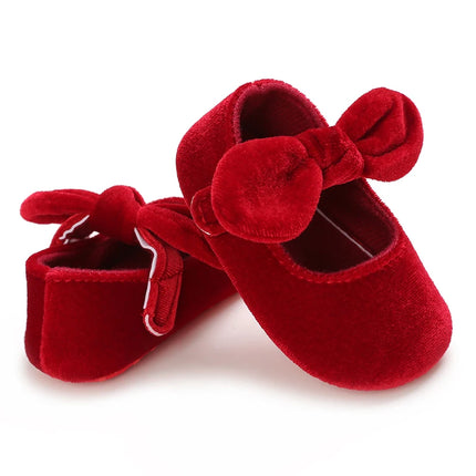 Spring and Autumn Red Fluffy Children's Shoes 0-1 Year Old Women's Treasure Bow Solid Color Princess Soft soled Shoes Baby Shoes