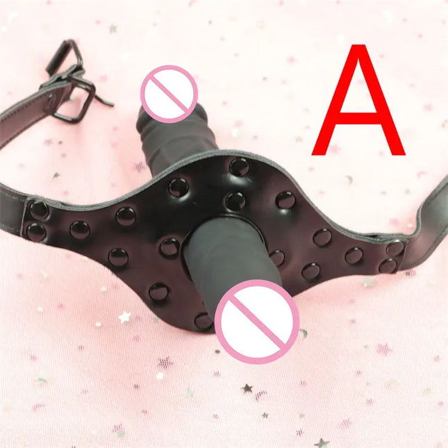 Strap-On Dildo Gag Silicone Mouth Couple Games Bondage Adjustable Double Dildo
