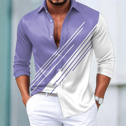 New Men's Shirt Long Sleeve Silk Shirt Luxury 3D Leaf Print Flap Collar Paisley Shirt Men's Clothing Top