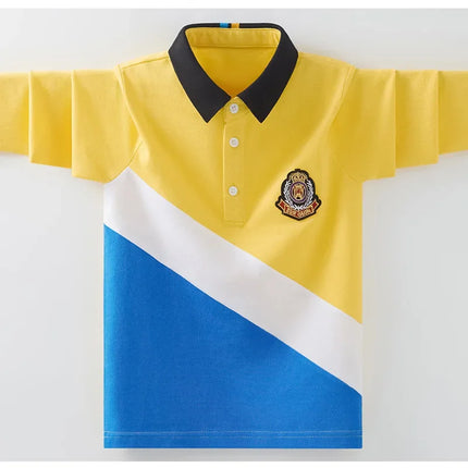 Boys Polo Shirts 2024 Spring Autumn Polo Kids Long Sleeve Tops for Boy Color Contrast Children Sweatshirts Teenager Tees Clothes