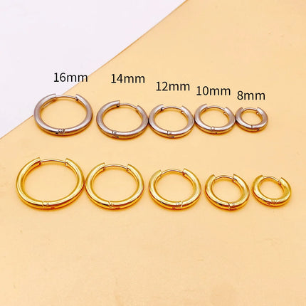 LATS 2024 New Simple Stainless Steel Small Hoop Earrings for Women Men 8mm To 20mm Round Cartilage Ear Piercing Fashion Jewelry