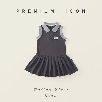 Summer Kids Brother Sister Look Turn Down Collar Kid Girl Pleated Sleeveless Dress Muslin Spliced Raglan Sleeve Top Shorts Suits