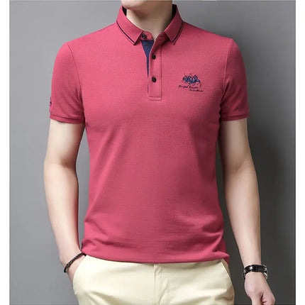 Summer New Men's Embroidered Polo Collar 100% Cotton Short-Sleeved Polo Shirt Fashion Solid Color Casual Top T-shirt M-4XL