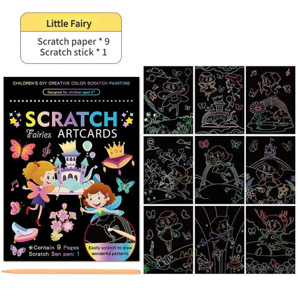 Magic Rainbow Color Scratch Art Painting Paper Card Kit Cartoon Drawing Board Coloring Books for Kids DIY Educational Toys Gifts
